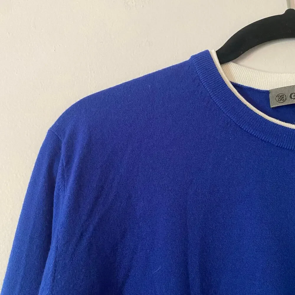 G/FORE Blue White Knit Pullover Sweater Wool Blend Minimalist Men's size Large